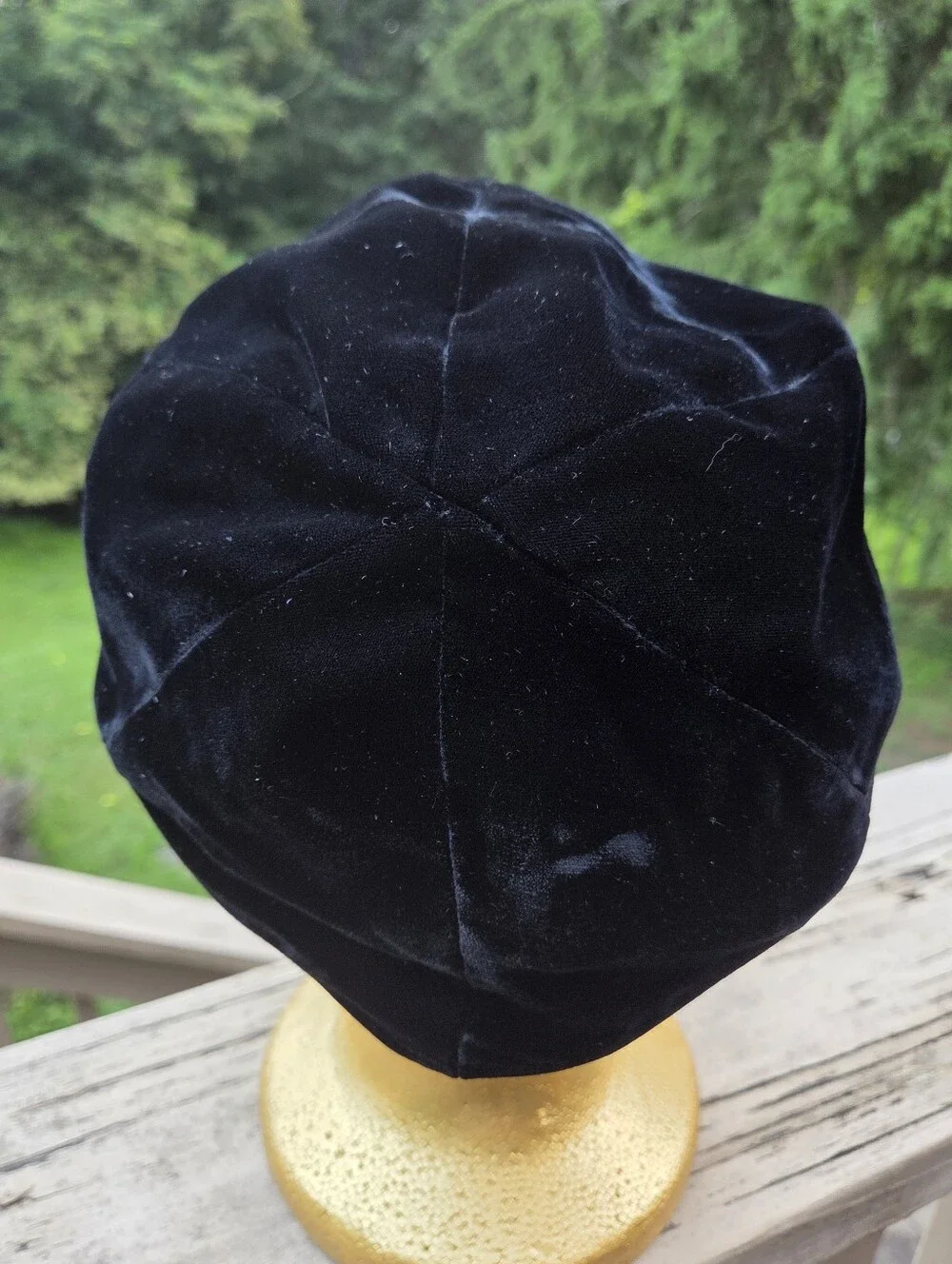 Vintage Velvet Beret with Leather Bow Trim